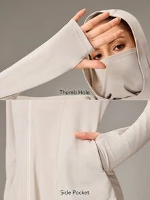 OutZeal Women Sun-Proof Jacket Hiking Camping UV Protection Cool Touch Built-In Mask Hooded Outdoor Jacket - Khaki - View 4