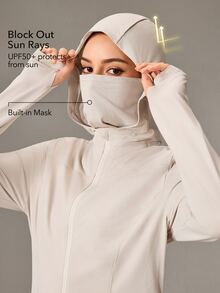 OutZeal Women Sun-Proof Jacket Hiking Camping UV Protection Cool Touch Built-In Mask Hooded Outdoor Jacket - Khaki - View 3
