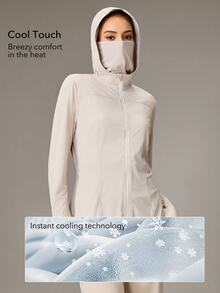 OutZeal Women Sun-Proof Jacket Hiking Camping UV Protection Cool Touch Built-In Mask Hooded Outdoor Jacket - Khaki - View 2