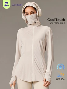 OutZeal Women Sun-Proof Jacket Hiking Camping UV Protection Cool Touch Built-In Mask Hooded Outdoor Jacket - Khaki - View 1