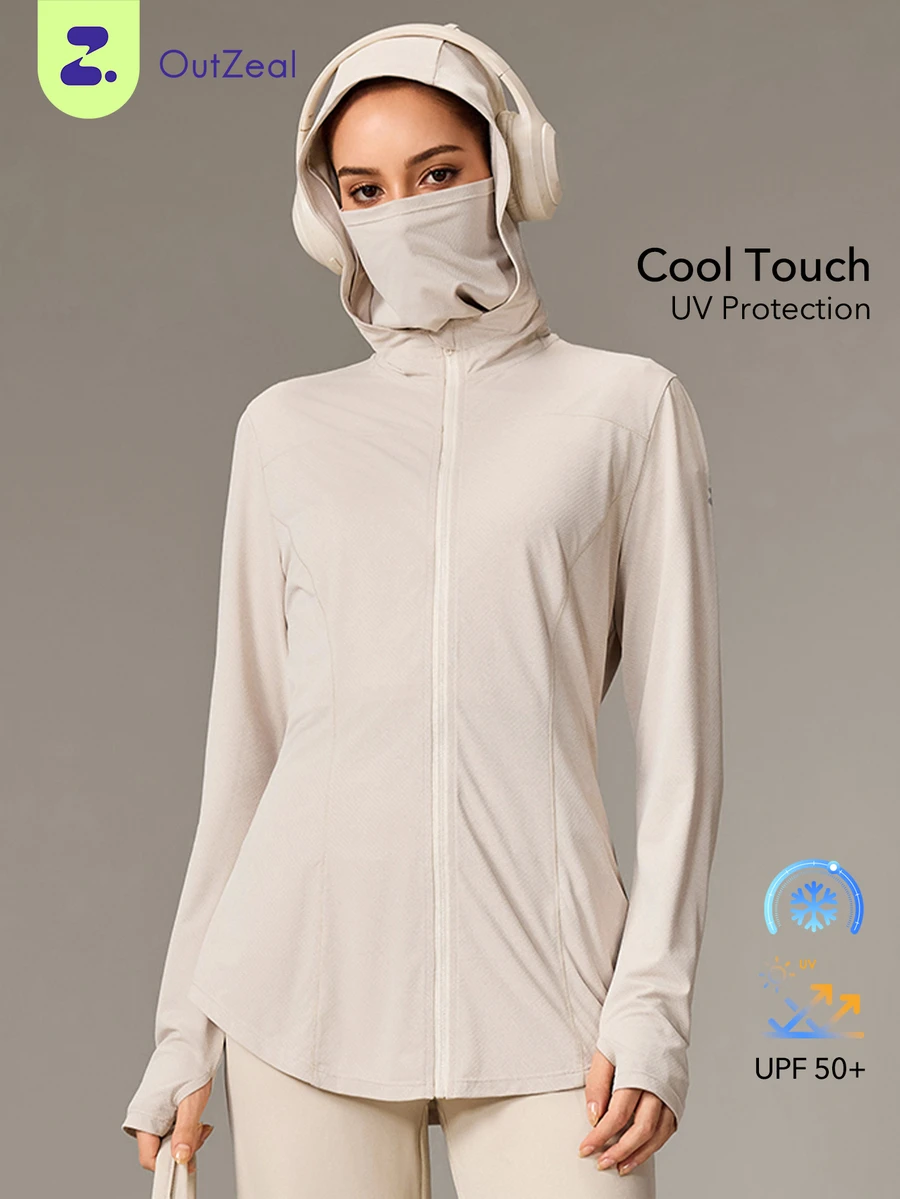 OutZeal Women Sun-Proof Jacket Hiking Camping UV Protection Cool Touch Built-In Mask Hooded Outdoor Jacket - Khaki - View 1