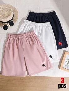 SHEIN 3件組兒童青少年男童寬鬆休閒梭織網格色休閒簡約基本百搭素色運動工裝短褲多色多件套，買一送二，共三件，適合春夏季，學校、校園、大學 - 彩色 - 查看 5