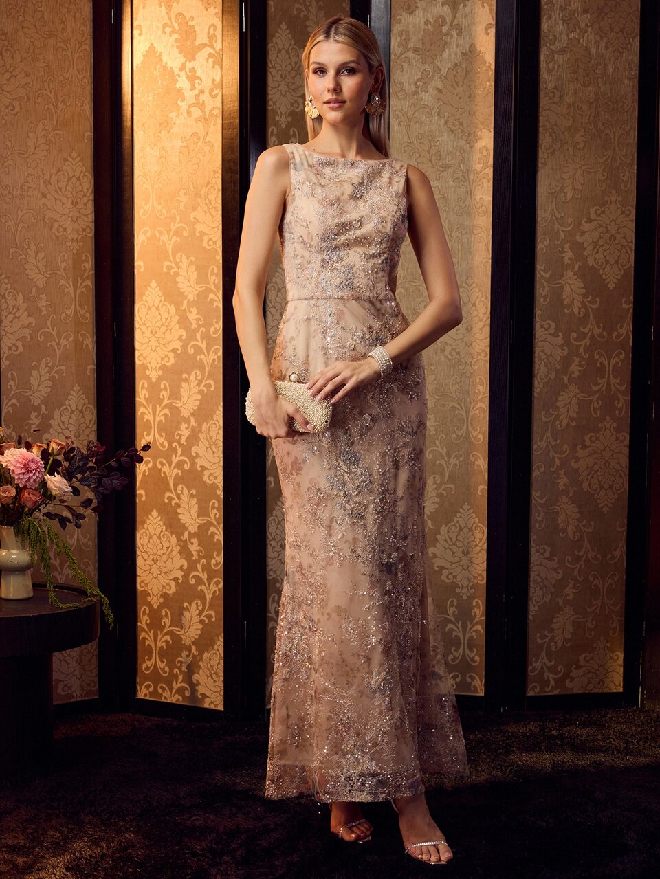 MOTF Soiréza ELEGANT WOMEN'S SLEEVELESS BEADED FLORAL MERMAID MAXI GOWN FOR FORMAL EVENING PARTY