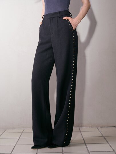 MOTF PREMIUM WOMEN'S METAL STUD DESIGN STRAIGHT LEG PANTS, AUTUMN/WINTER