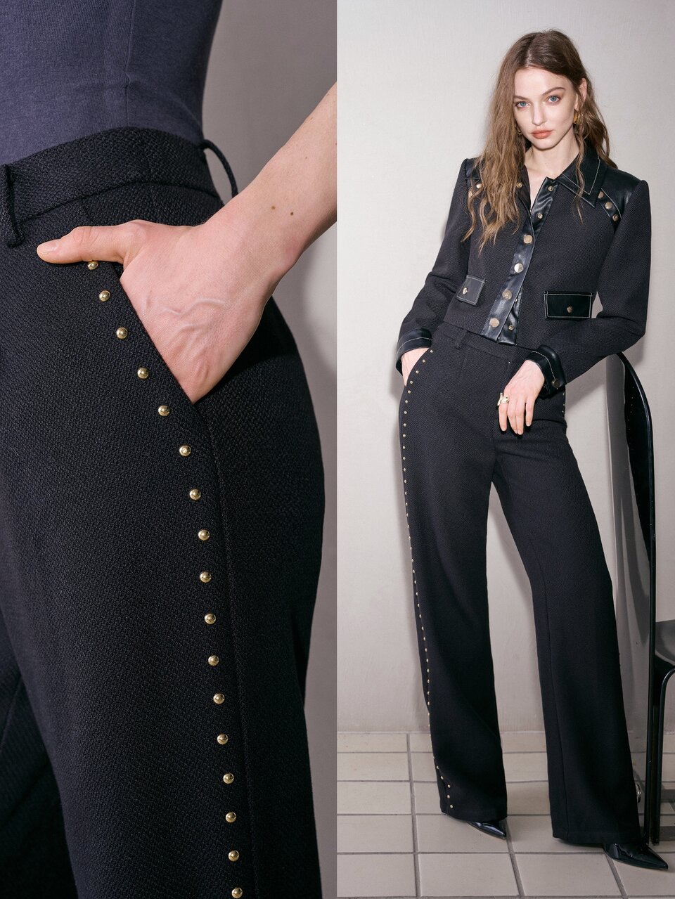 MOTF WOMEN'S METAL STUD DESIGN STRAIGHT LEG PANTS, AUTUMN/WINTER