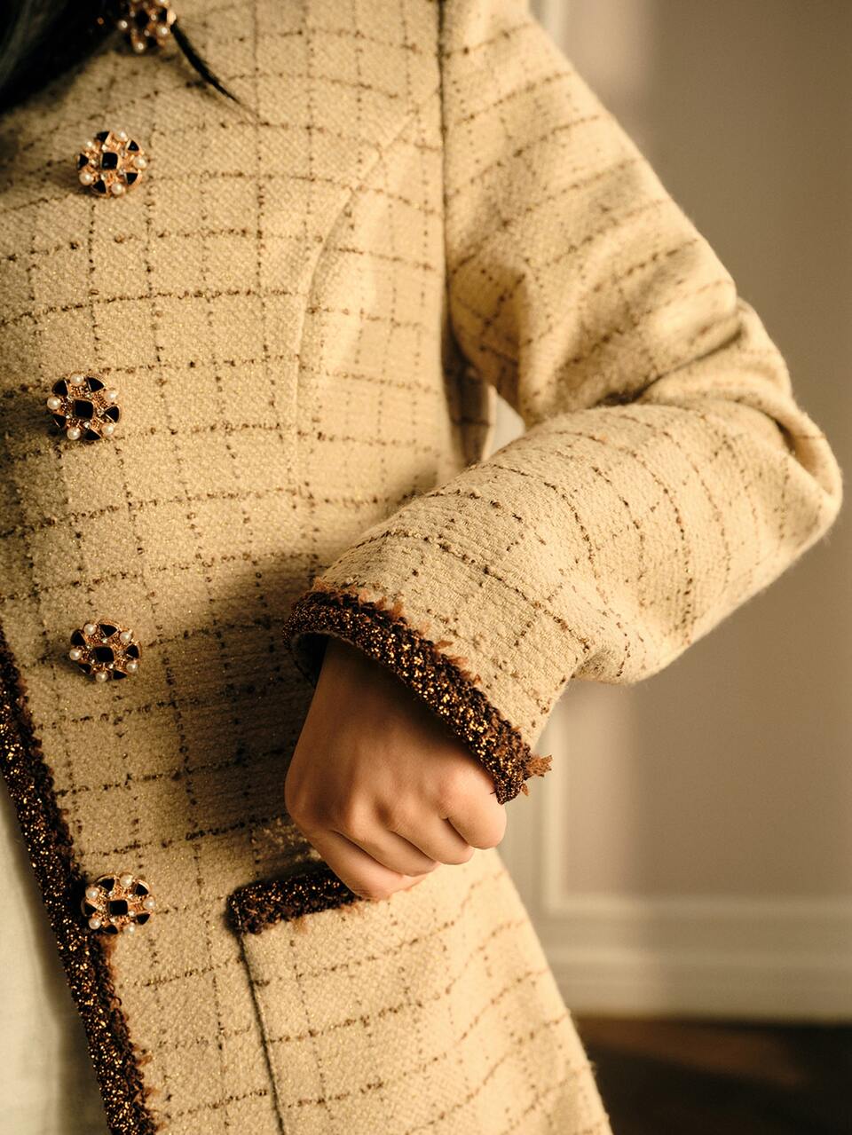 MOTF WOMEN'S AUTUMN/WINTER PATCHWORK WEBBING PLAID JACKET