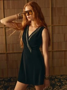 MOTF STUDIO 水钻装饰无袖短款连衣裙 - 黑色 - 查看 5