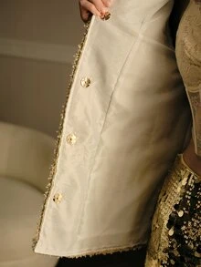 MOTF PREMIUM WOMEN TWEED SEQUINS BUTTON PLACKET BLAZER - Light Yellow - View 9