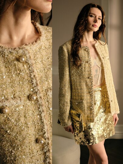 MOTF PREMIUM WOMEN TWEED SEQUINS BUTTON PLACKET BLAZER