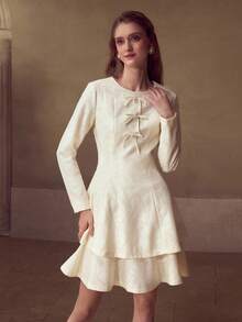 MOTF PREMIUM WOMEN'S LACE BOW DECOR DRESS - Apricot - View 7