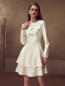 MOTF PREMIUM WOMEN'S LACE BOW DECOR DRESS - Apricot - View 5