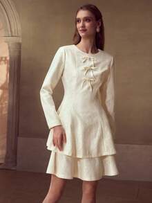 MOTF PREMIUM WOMEN'S LACE BOW DECOR DRESS - Apricot - View 4