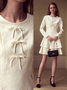 MOTF PREMIUM WOMEN'S LACE BOW DECOR DRESS - Apricot - View 8