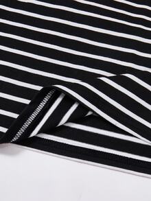 SHEIN Teen Girls Summer New Knit Striped Casual Loose Short Sleeve T-Shirt And Pants Set - Black and White - View 6