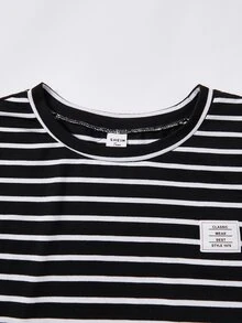 SHEIN Teen Girls Summer New Knit Striped Casual Loose Short Sleeve T-Shirt And Pants Set - Black and White - View 4