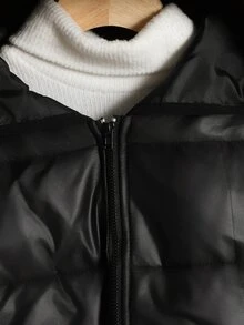 Teen Girl Autumn/Winter Thermal Lined Thick Hooded Quilted Jacket Black Street Style All-Match Versatile Back To School - Black - View 4