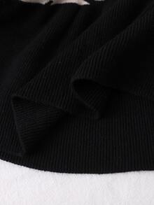 SHEIN 女童針織洋裝，時尚百搭圓領對比色花卉提花圖案，百褶魚尾下擺校園風，秋冬穿搭 - 黑色 - 查看 6