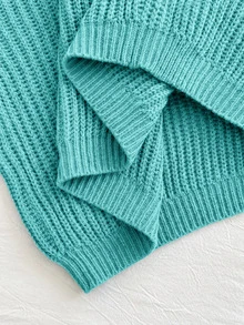 SHEIN EZwear Plus Size Button Long Sleeve Fashionable Cardigan Sweater - Teal Blue - View 7