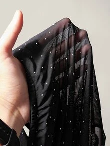 SHEIN ICON 女士水钻网纱露肩长袖性感连体衣 - 黑色 - 查看 14