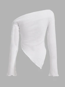 SHEIN ICON Y2K Grunge Asymmetrical Neck Lettuce Trim Tee - White - View 2