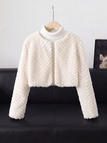 SHEIN Tween Girl Tween Girl Tween Girl Autumn/Winter Minimalist Faux Fur Coat, Suitable For Party, Streetwear , Fall/Winter - White - View 10