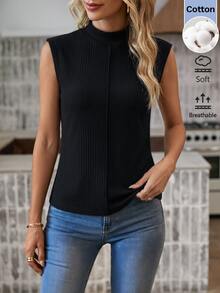 SHEIN LUNE Women's Casual Commute Sleeveless Vest, Patchwork Design, Autumn/Winter Daily Basic Fashion Outwear - Black - View 7