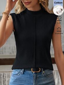 SHEIN LUNE Women's Casual Commute Sleeveless Vest, Patchwork Design, Autumn/Winter Daily Basic Fashion Outwear - Black - View 3