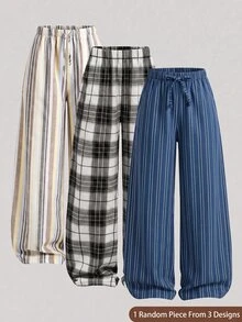 SHEIN Tween Girl Striped Casual Tween Girl Versatile Daily Wear Long Pants - Navy Blue - View 1