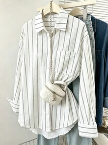 SHEIN Tween Girl Striped Lightweight Sun Protection Shirt, Spring & Summer,Holiday,Summer,Travel - White - View 3