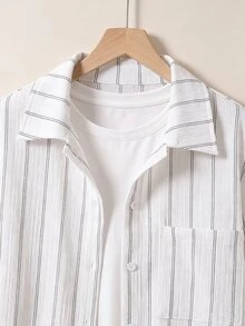 SHEIN Tween Girl Striped Lightweight Sun Protection Shirt, Spring & Summer,Holiday,Summer,Travel - White - View 4