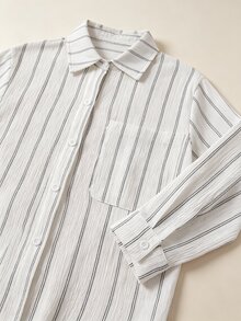 SHEIN Tween Girl Striped Lightweight Sun Protection Shirt, Spring & Summer,Holiday,Summer,Travel - White - View 5