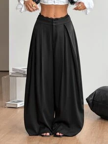 Coolane 女款夏季復古休閒嬉皮街頭風寬鬆軍綠色長褲 - 黑色 - 查看 3