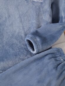 Set Pakaian Santai Atasan Lengan Panjang dan Celana Panjang Berbahan Fleece dengan Bordir Huruf untuk Anak Perempuan Remaja, Tebal, Berlapis Fleece, dan Tebal untuk Musim Gugur/Dingin - Biru - View 8