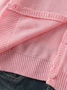 SHEIN Teen Girls Autumn/Winter Fashion Plaid Bow Minimalist Knitted Cardigan Long Sleeve,Back To School Clothes Girls - Pink - View 8