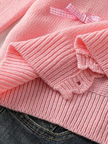 SHEIN Teen Girls Autumn/Winter Fashion Plaid Bow Minimalist Knitted Cardigan Long Sleeve,Back To School Clothes Girls - Pink - View 11