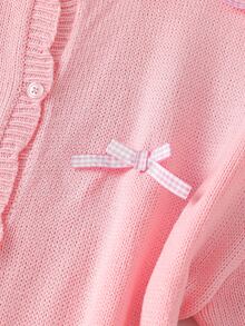 SHEIN Teen Girls Autumn/Winter Fashion Plaid Bow Minimalist Knitted Cardigan Long Sleeve,Back To School Clothes Girls - Pink - View 7