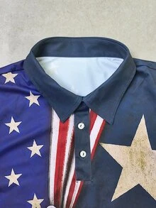 Gym Rark Men's American Flag Print Short Sleeve Casual Sports Polo Shirt, Gym - Multicolor - View 3
