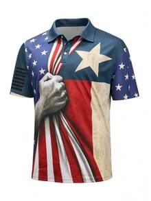 Gym Rark Men's American Flag Print Short Sleeve Casual Sports Polo Shirt, Gym - Multicolor - View 1