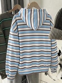 Tween Girl Striped Colorblock Casual Everyday Long Sleeve Sweatshirt - Blue - View 6