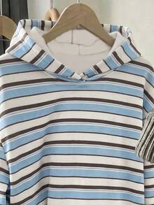 Tween Girl Striped Colorblock Casual Everyday Long Sleeve Sweatshirt - Blue - View 3