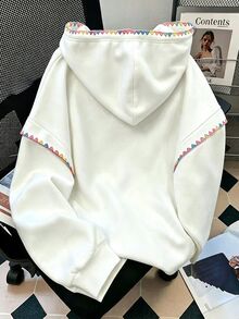 Resyla 女款白色彩虹刺繡運動衫，簡約學院風秋季上衣，休閒街頭日常穿搭，送給朋友的禮物 - 白色 - 查看 2