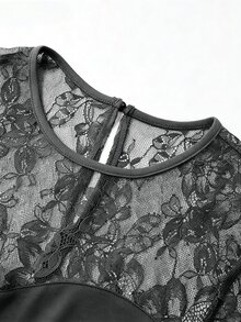Elenzga 春夏新款經典芭蕾性感三角鏤空蕾絲連身衣，適合舞蹈、夜晚外出、瑜伽、疊穿等多用途，深灰色 - 灰色 - 查看 8