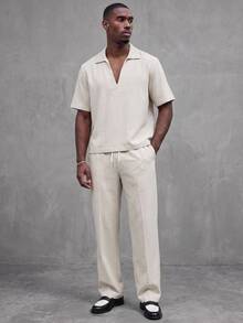 AXEPEAK Men's Casual Solid Color Shirt And Pants Set - Apricot - View 10
