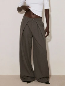 ATUI Studio Women's Solid Color Casual Versatile Daily Wear Wide Leg Long Pants - Grey - View 3