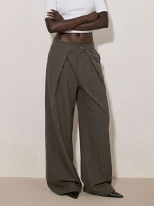 ATUI Studio Women's Solid Color Casual Versatile Daily Wear Wide Leg Long Pants - Grey - View 4