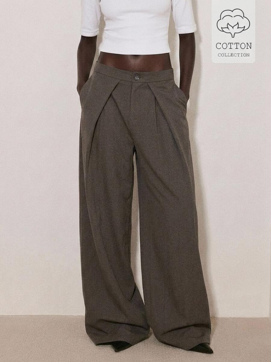 ATUI Studio Women's Solid Color Casual Versatile Daily Wear Wide Leg Long Pants - Grey - View 1
