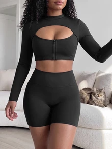 SHEIN Core Rhythm Women Sports Sets - Black - View 3