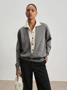 ATUI Studio Women's 2 In 1 Patchwork Casual Versatile Daily Outing Cardigan - Grey - View 5