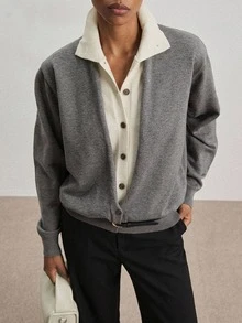 ATUI Studio Women's 2 In 1 Patchwork Casual Versatile Daily Outing Cardigan - Grey - View 2
