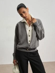 ATUI Studio Women's 2 In 1 Patchwork Casual Versatile Daily Outing Cardigan - Grey - View 4